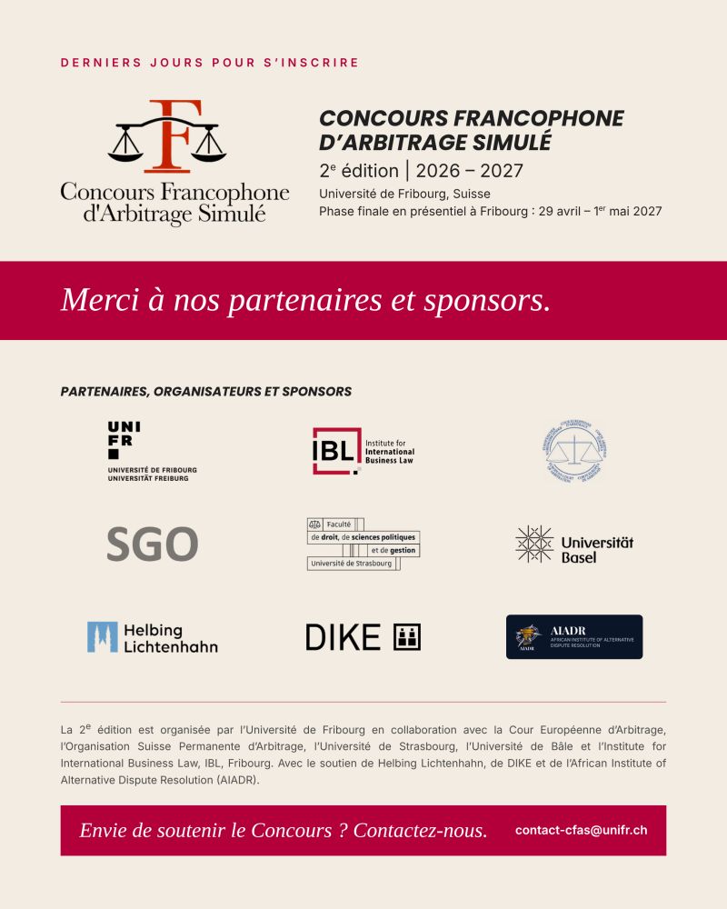 Concours Francophone d'Arbitrage Simulé (CFAS) 2026 : appel à candidatures